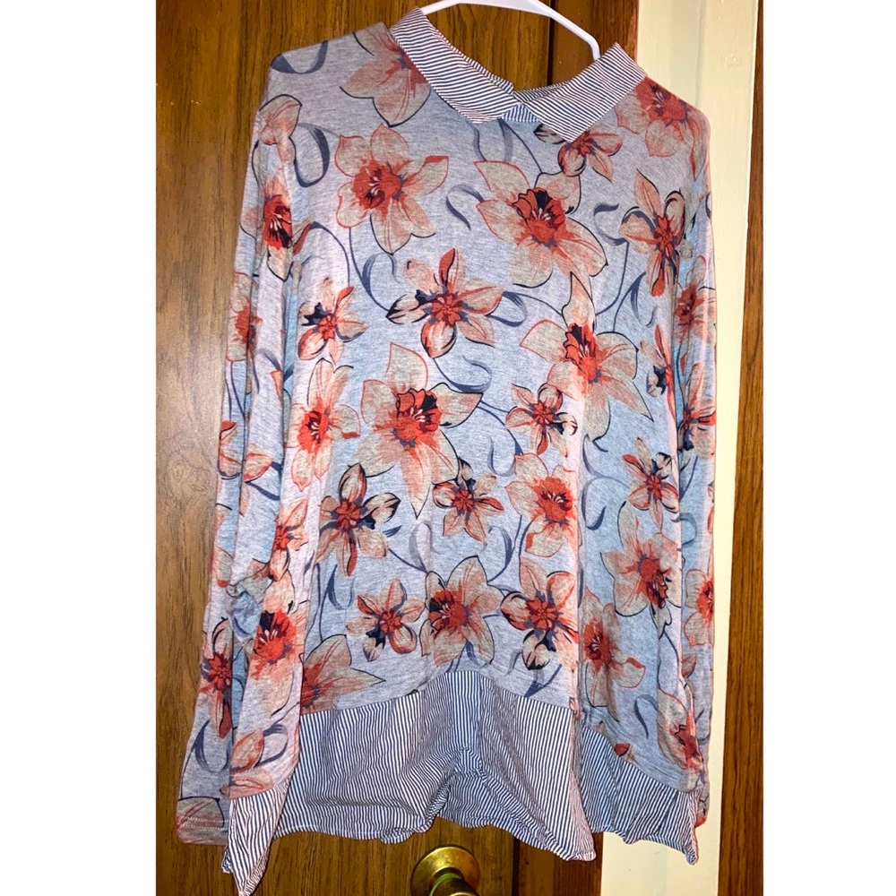 Zac & Rachel Floral Collar Blouse Size 3XL Multicolored